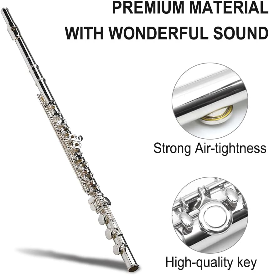 Vetimobato Closed Hole 17 Keys C Flute for Beginners & Students & Adults– Nickel Siver Flute with Hard Case, Cleaning Kit, Tuning Rod – Easy to Play, Durable & Lightweight