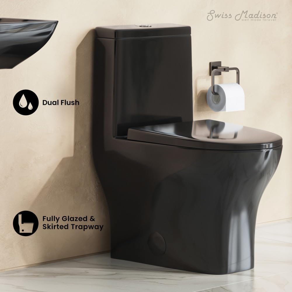 Sublime II One-Piece 12' Rough-in 1.1/1.6 GPF Dual Top Flush Round Compact Toilet in Glossy Black