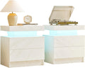Cubehom Nightstands Set of 2, Bedside Tables with LED Lights, Night Stands with 2 Wood Drawers, End Tables Set of 2 for Living Room/Bedroom