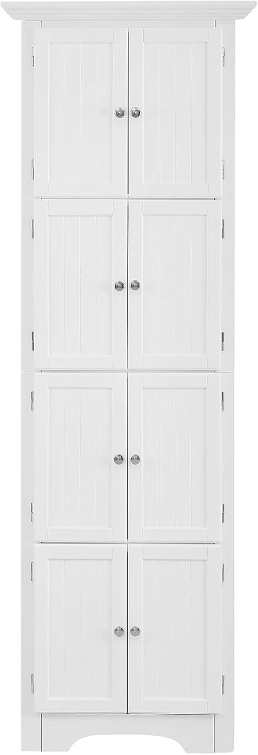 72' Tall Corner Storage Cabinet with Doors and 4 Shelves, Free Standing Corner Hutch Cabinet Kitchen Pantry Storage Cabinet Bookshelf Cabinet for Kitchen Living Room Bedroom (White)