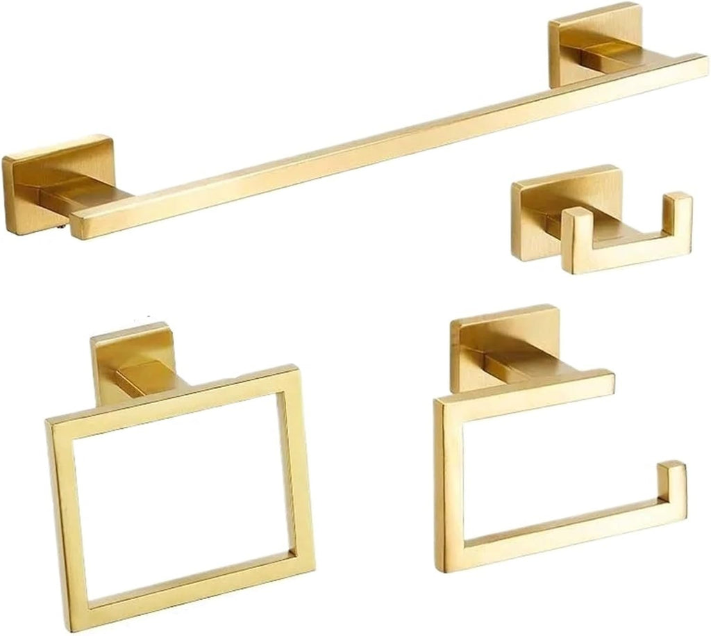 Black Gold Stainless Steel Bathroom Hardware Kit Towel Bar Toilet Paper Rack Clothes Doule Hooks Ring Square Brushed(R)