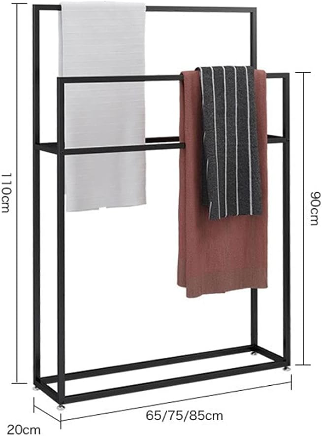 Exquisite Bathroom Shelves Black Towel Holder Stand, Tall Floor Standing Metal Bath Towel Rack with 4 Towel Hanger Bars, Utility Towel Stand for Hot Tubs, Pools, Balcony(Size:85×20×110cm)