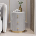 homary Velvet Nightstand with 3 Drawers, Gray Round Bedside Table with Sintered Stone Top, Modern Nightstand with Storage for Bedroom, End Table for Living Room