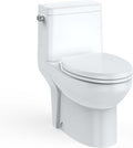 One Piece Toilet, Elongated Ceramic Toilet with Side Push Button 4.8L Flush & Soft Close V-Cover, White