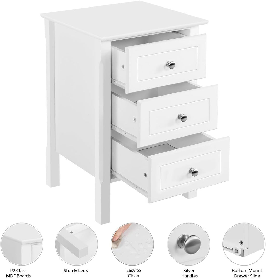 Yaheetech Nightstand Set of 2,Wooden 3-Drawer Bedside Table with Solid Wood Legs, Bedside Cabinet Cupboard Storage Organizer for Bedroom Home Office Small Space, Easy Assembly, White