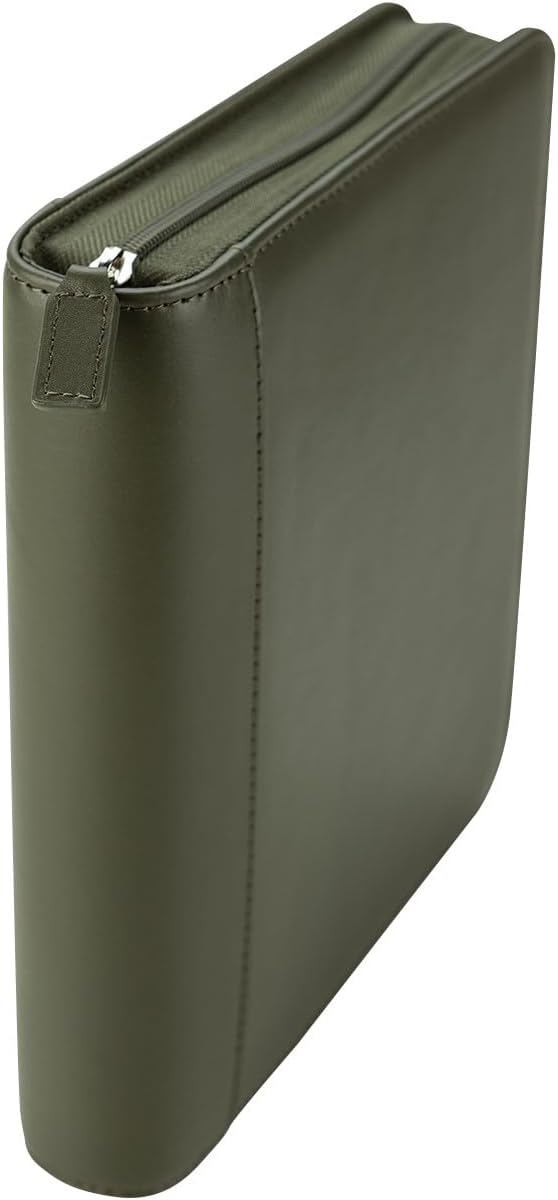 FranklinCovey - FC Signature Ring-Bound Binder for FranklinCovey Planners | Leather - Zipper Binder (Classic, Olive)