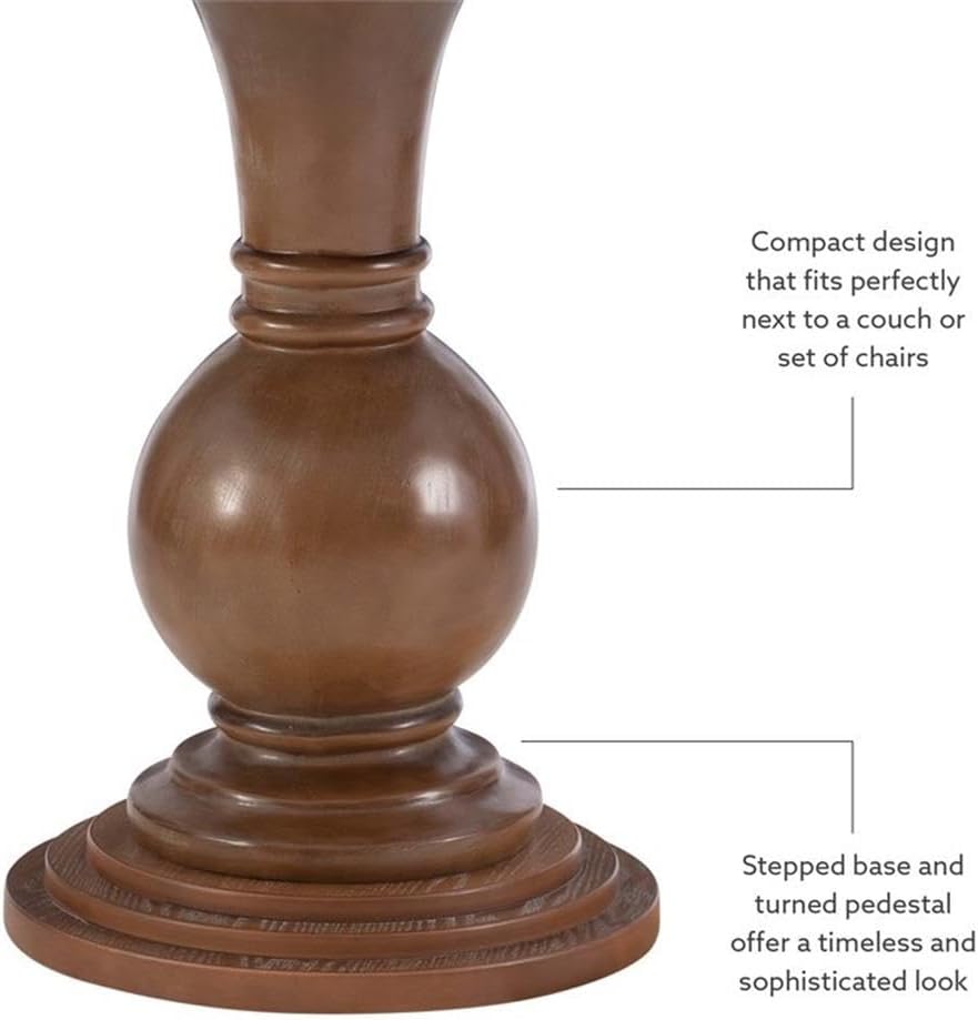 MAKLAINE Round Accent Table, 26.5' High, Engineered Wood, Rustic Natural Finish, Turned Pedestal, Stepped Base, Compact Design, Decorative Display or End Table for Living Room, Bedroom, Small Spaces