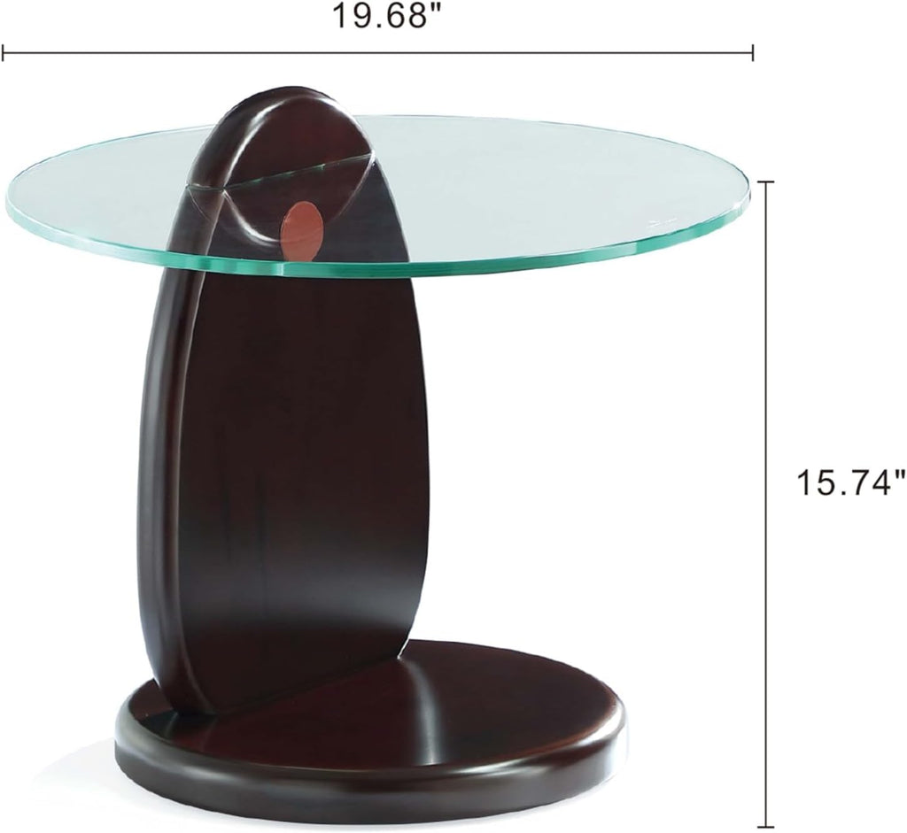 Manhattan Comfort Artesia Round End Table with Sleek Tempered Glass Top, Solid Wood Base, and Contemporary Design, Living Room Accent Furniture for Modern Homes, Side Piece, Dark Walnut