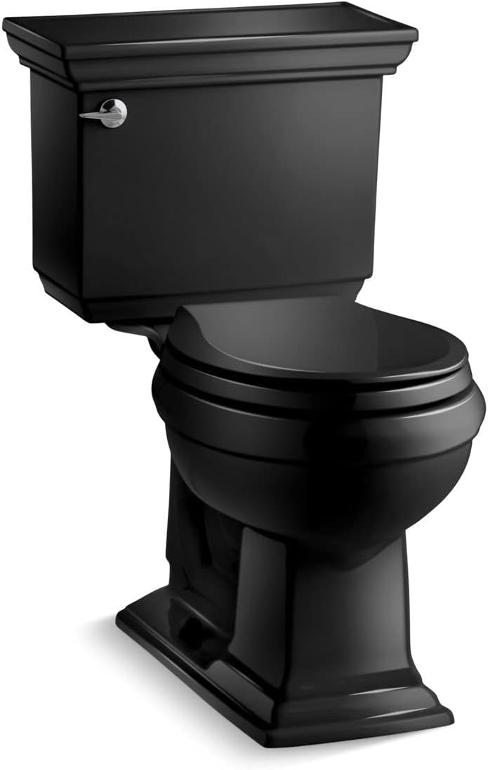 Kohler, 3933-7, Memoirs Stately 1.28 GPF Two-Piece Round Comfort Height Toilet with AquaPiston Technology - Seat Not Included, Black Black