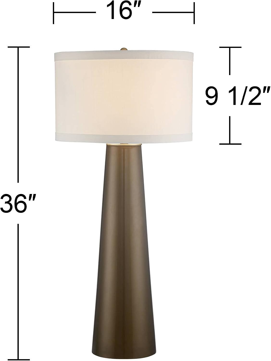 Possini Euro Design Karen 36' Tall Large Mid Century Modern End Table Lamps Set of 2 Dark Gold Glass Living Room Bedroom Bedside Nightstand House Office Home Reading Kitchen Fabric Off-White Shade