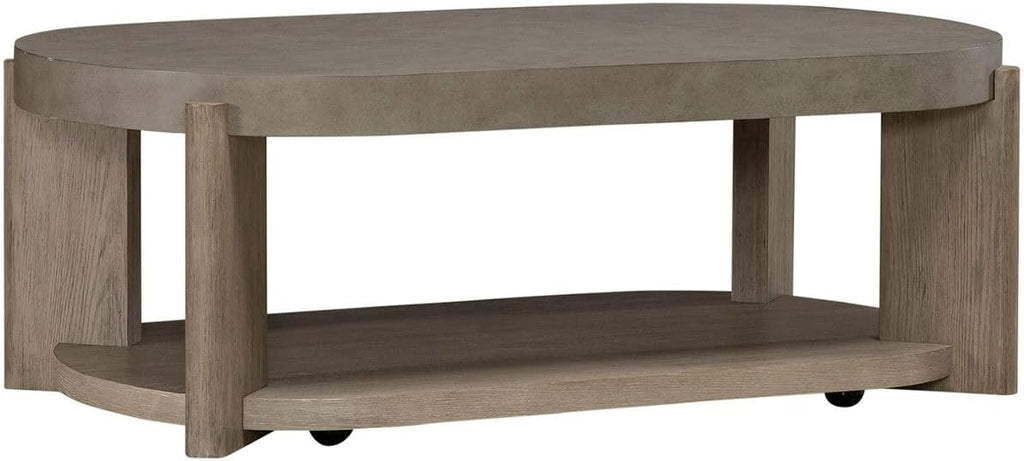 Liberty Furniture Affinity Oval Cocktail Table with Casters for Living Room - Dusty Taupe Faux Concrete Tops