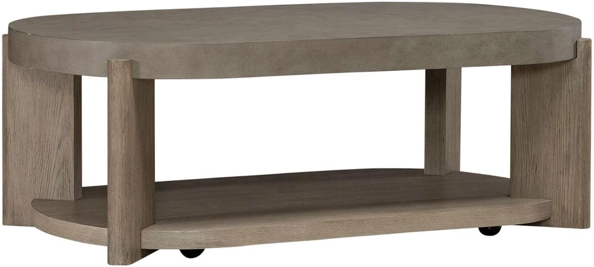 Liberty Furniture Affinity Oval Cocktail Table with Casters for Living Room - Dusty Taupe Faux Concrete Tops