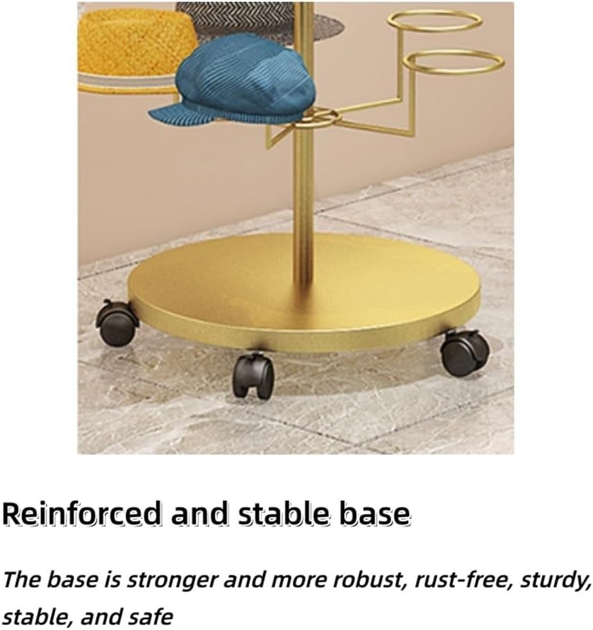 7-layers Hat Holder with Wheels, Hat Organizer for Baseball Caps, Mental Hat Display Stand, Standing Hat Rack Use in Home, Store, Vendors(Gold)