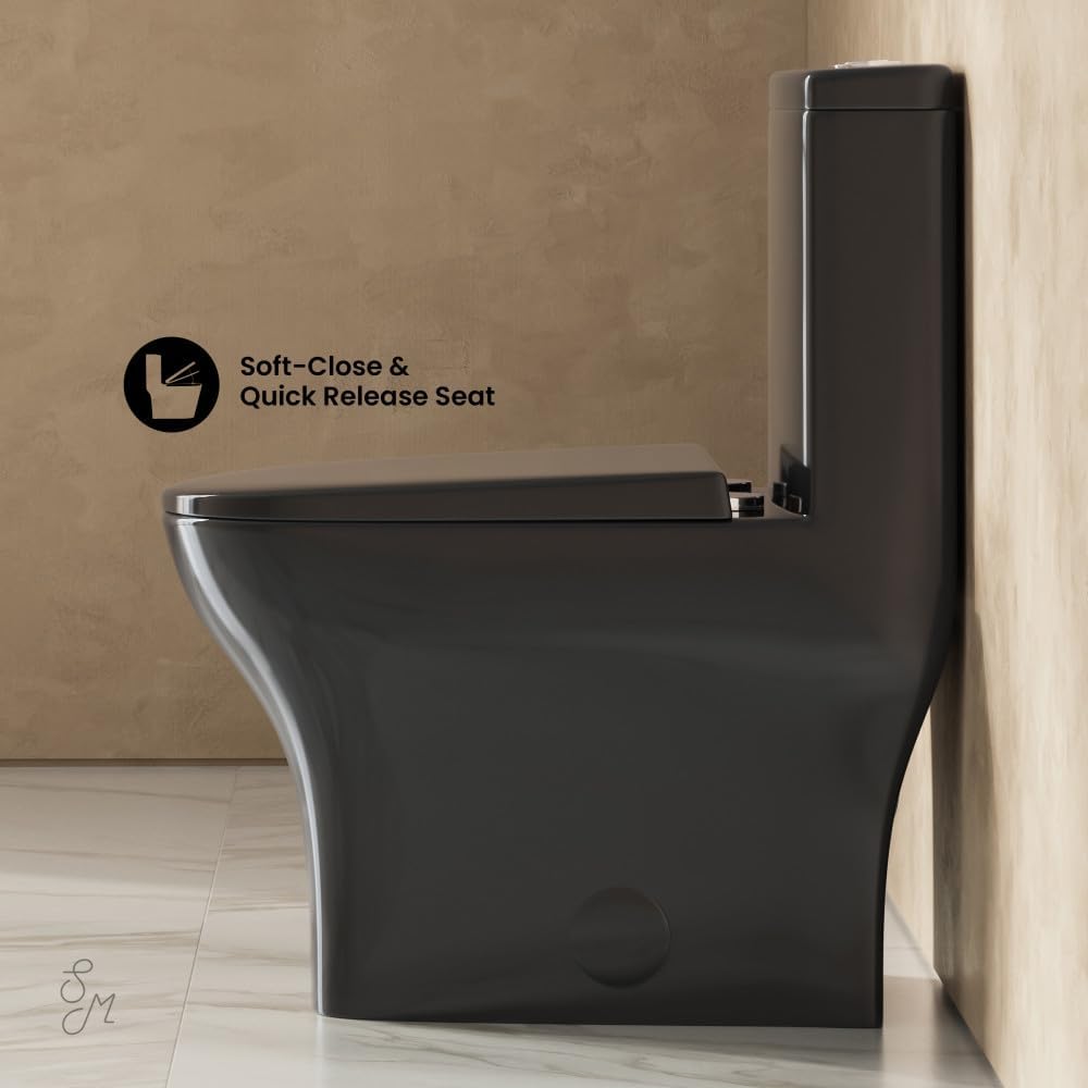 Sublime II One-Piece 12' Rough-in 1.1/1.6 GPF Dual Top Flush Round Compact Toilet in Glossy Black