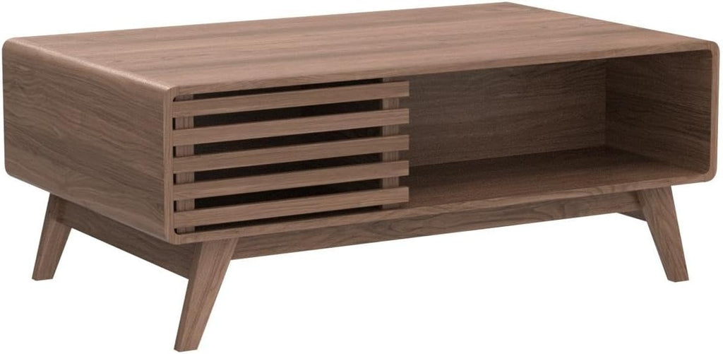 mopio Ensley Dual-Side Storage Coffee Table – Mid Century Modern Fluted Wood Table with 4 Compartments for Living Room Organization, Curved Safety Edges, Tapered Legs (Walnut, 39.2' W x 23.2' D)