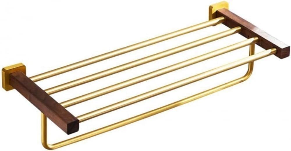 Nordic Style Floating Shelf with Towel Bar, Black Walnut & Gold Wall Decoration, Multi-Purpose Wall Hanging Storage - 60x23cm