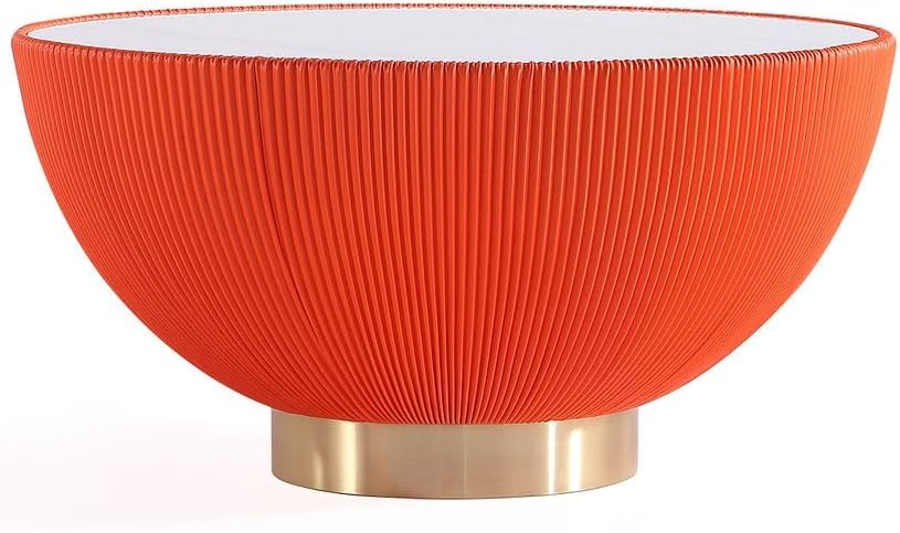 Manhattan Comfort Modern Anderson Coffee Table and End Table 2.0 Upholstered in Orange Leatherette with Ceramic Faux Tabletop - Set of 2