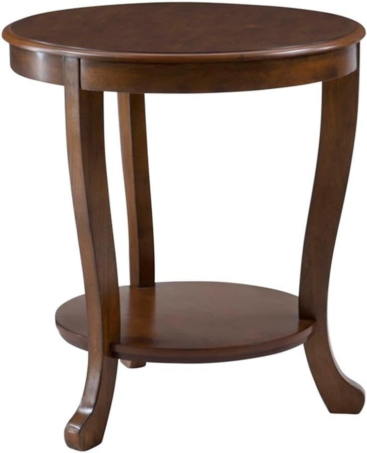 Pemberly Row Round Transitional Wood Side Table, Hazelnut Brown Finish, 22' W x 22' D x 24' H, MDF Acacia Oak Construction, Lower Shelf for Storage, Accent Table for Living Room or Bedroom Use