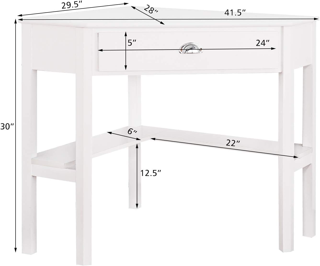 DORTALA Corner Desk, Writing & Study Corner Computer Desk, Laptop PC Table, Wood Home Office Desk, Small Corner Desk w/Storage Drawer, Shelves, Office Study Workstation, White Corner Desk (White)