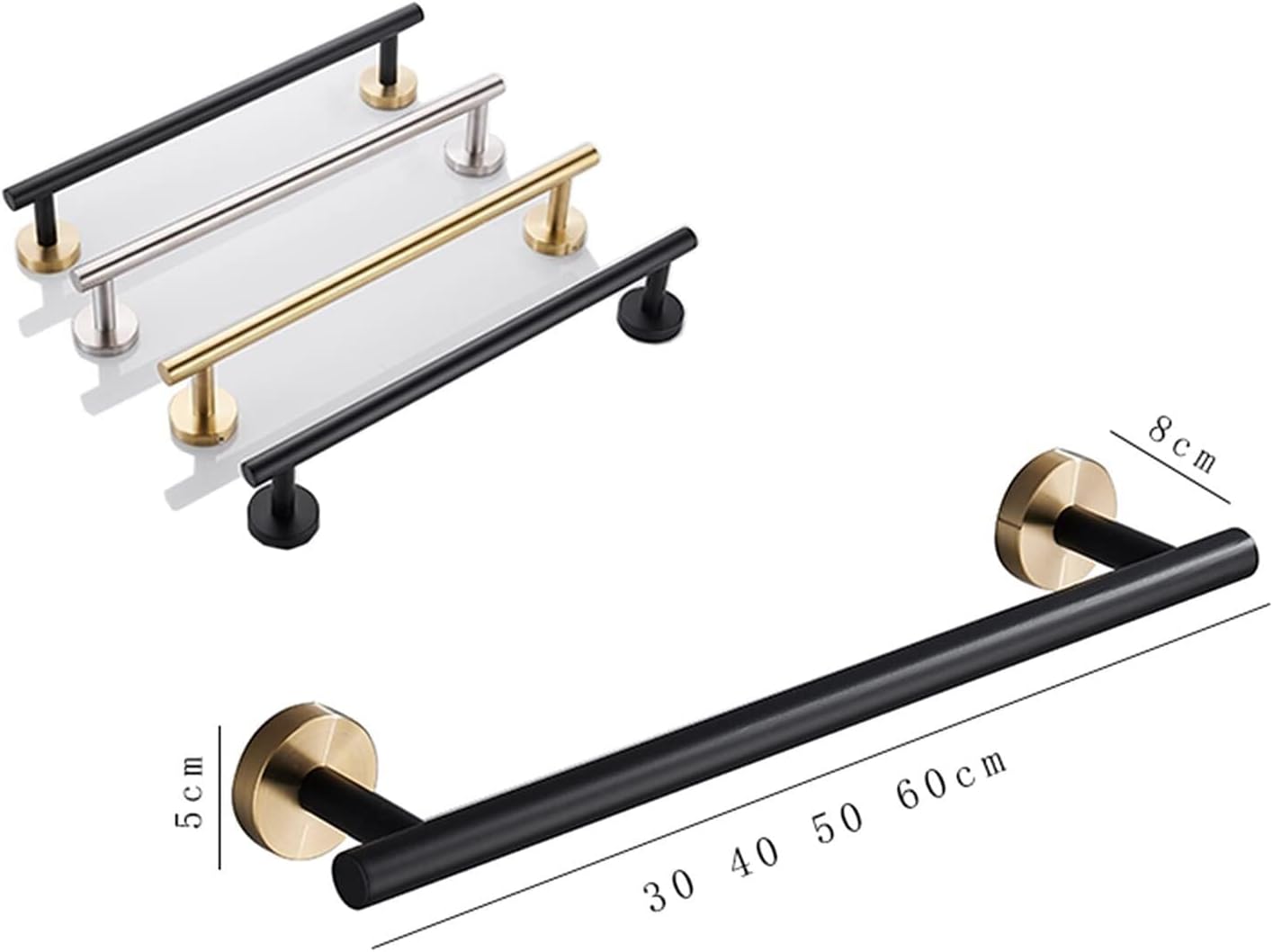 Bath Single Towel Bar Rail Wall Mounted Stainless Steel Brushed Finish Towel Holder for Bathroom & Kitchen(Black+Gold,30cm)