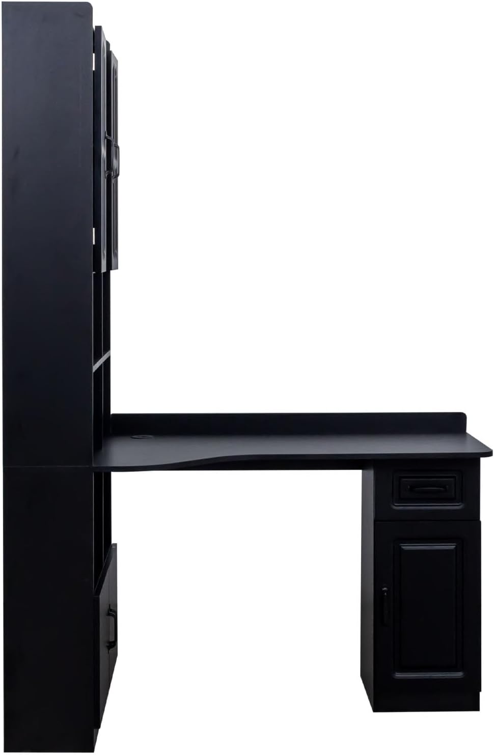 l Shaped Desk with Hutch & Drawers, Small Corner Desks for Small Space Home Office, Farmhouse Desk and Bookshelf Combo with Storage (Black)