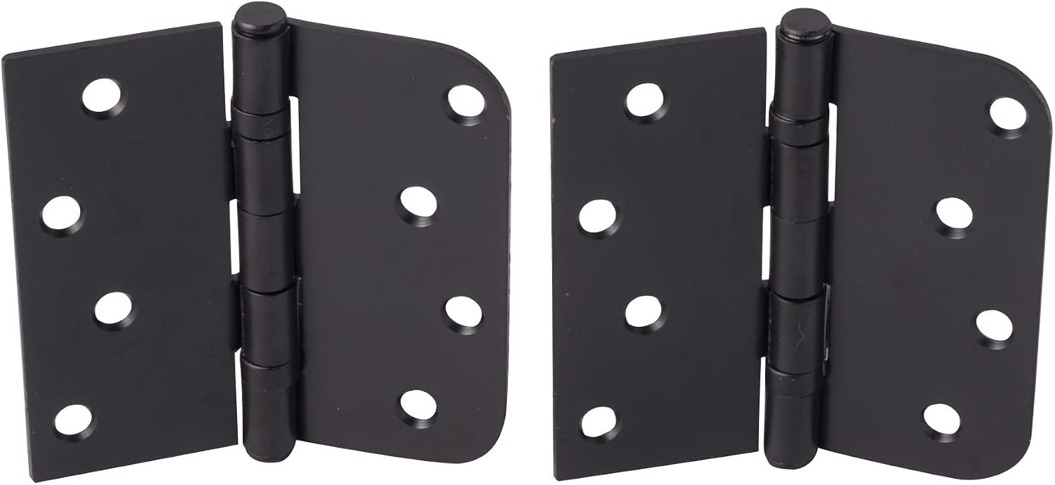 Hinge Outlet 4 Inch with 5/8 Inch Square Radius Ball Bearing Door Hinges, Heavy-Duty Steel, Removable Pin (Black,10 Pack)