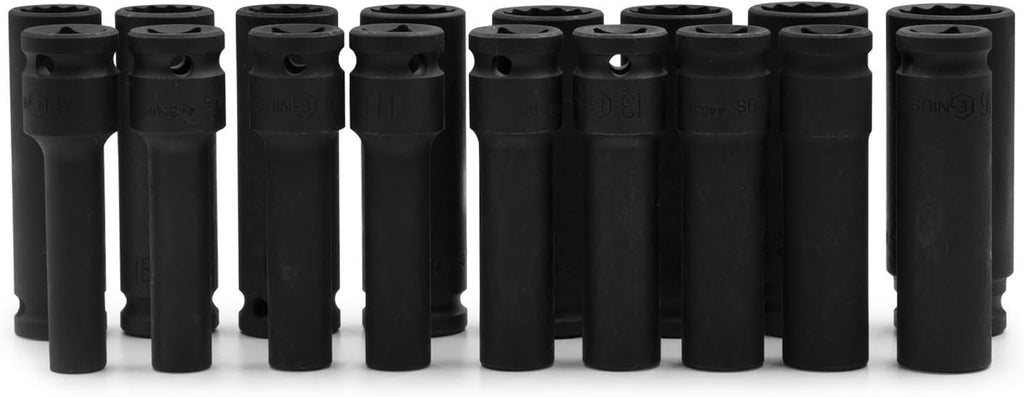 Genius Tools 17 Piece 1/2' Dr. Metric Deep Thin Wall Impact Socket Set (12-Point) DI-417MD