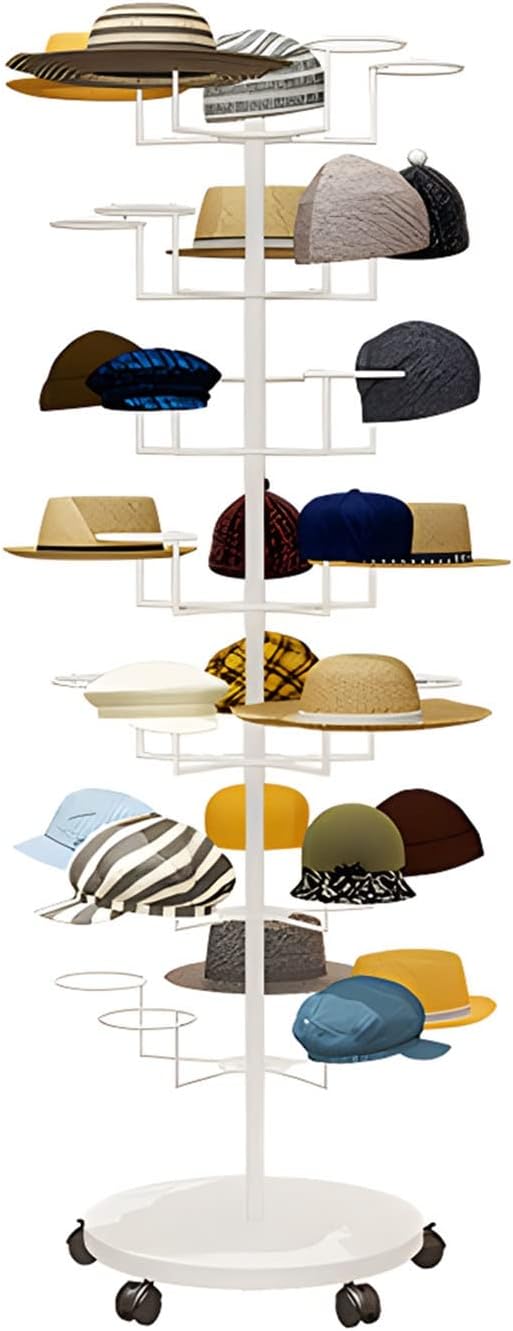 Hat Display Stand 7 Tiers Large Hat Racks Floor Stand with Wheels, Movable Standing Baseball Caps Display Holder - Place 35 Hats, Easy to Assemble (White)