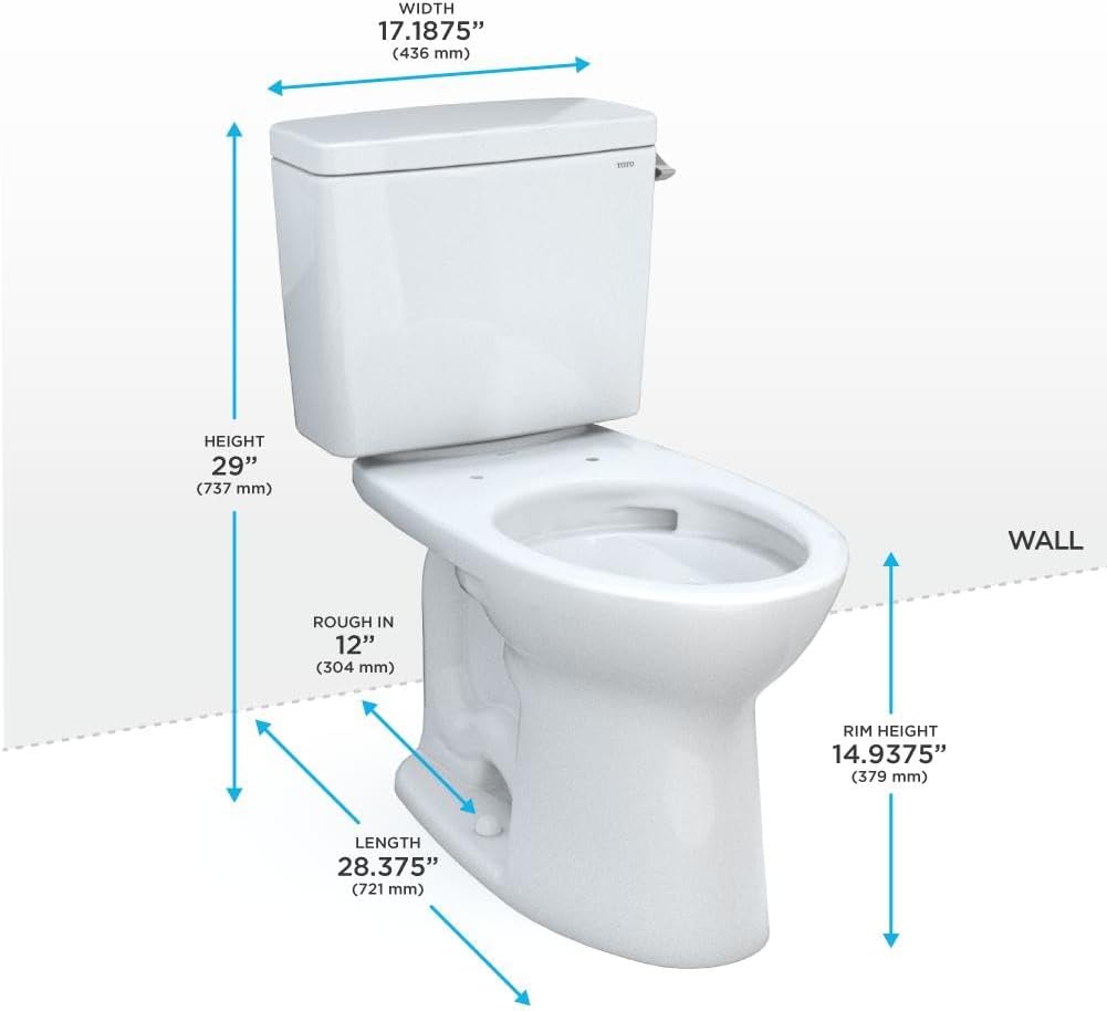 TOTO Drake Two-Piece Elongated 1.28 GPF TORNADO FLUSH Toilet with CEFIONTECT and Right-Hand Trip Lever, Cotton White - CST776CERG#01