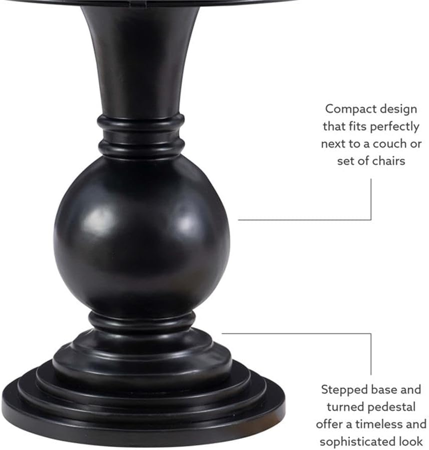 MAKLAINE Round Wood Accent Table, 26.5' High, Jet Black Finish, Stepped Base and Turned Pedestal, Compact Design for Living Room, Bathroom, or Entertaining Use, Supports Up to 50 lbs