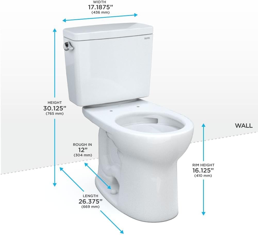 TOTO Drake Two-Piece Round 1.28 GPF Universal Height TORNADO FLUSH Toilet with CEFIONTECT, Cotton White - CST775CEFG#01