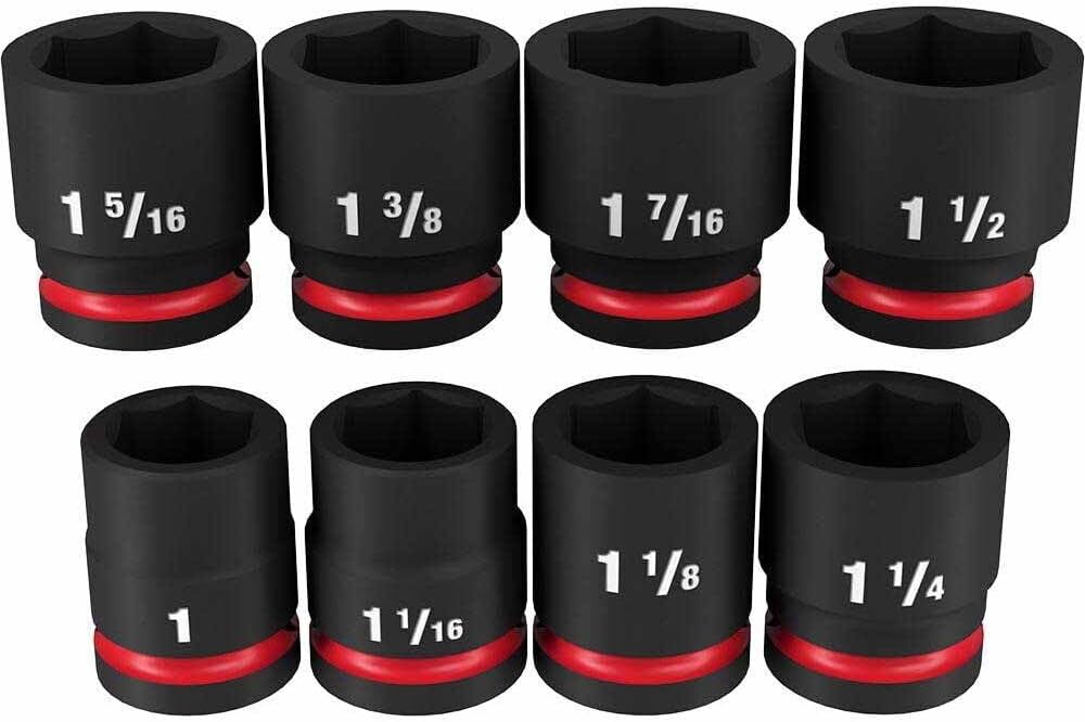 Socket Set For Milwaukee 49-66-7017 3/4'' Drive SAE Standard 6 Point Impact Socket Set (Size:10.86 x 8.97 x 2.71 in) - 8PC, Red,black