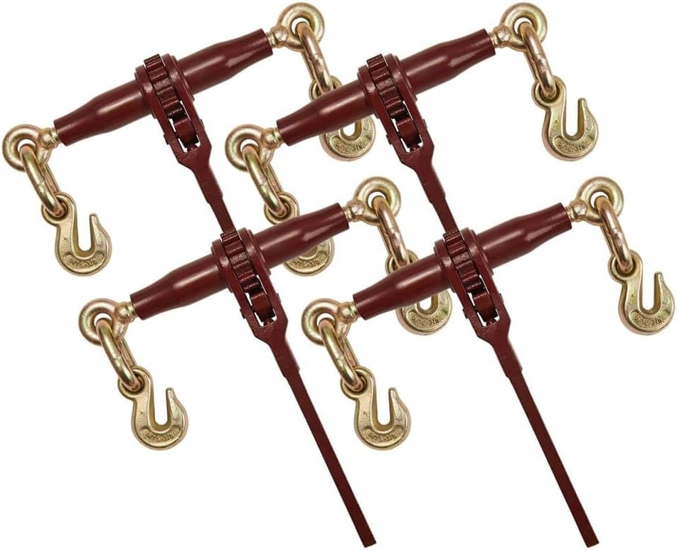 Mytee Products (4 Pack) PRO Heavy Duty Chain Binder Ratchet Style 5/16' - 3/8' w/Grab Hooks, 7,100 lbs WLL