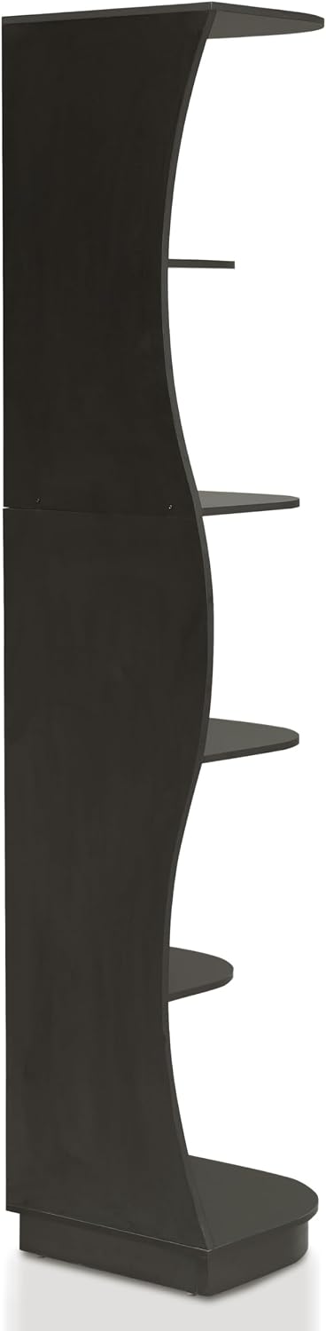 Homes: Inside + Out Connelly Modern 5 Shelf LED Bookcase, Unique Thin Wood Bookshelf with Storage and Remote, Office Shelving,Tall Book Shelf for Bedroom, Living Room and Small Spaces, Black