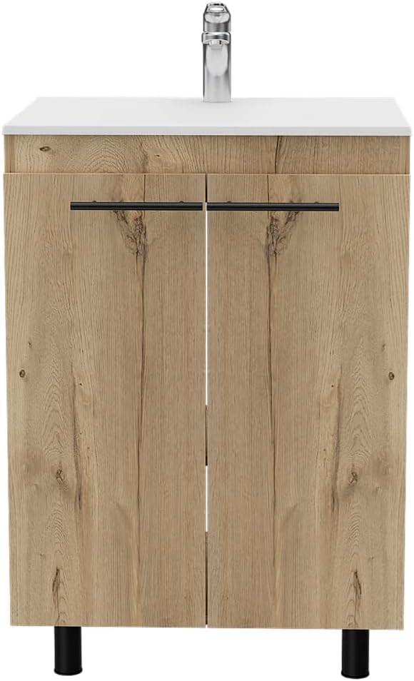 DEPOT E-SHOP 14' Hartford 2-Piece Bathroom Set with Linen Cabinet and Bathroom Vanity, Light Oak – Bathroom Vanity & Storage Suite for Master Bathrooms, Guest Baths & Small Bathrooms