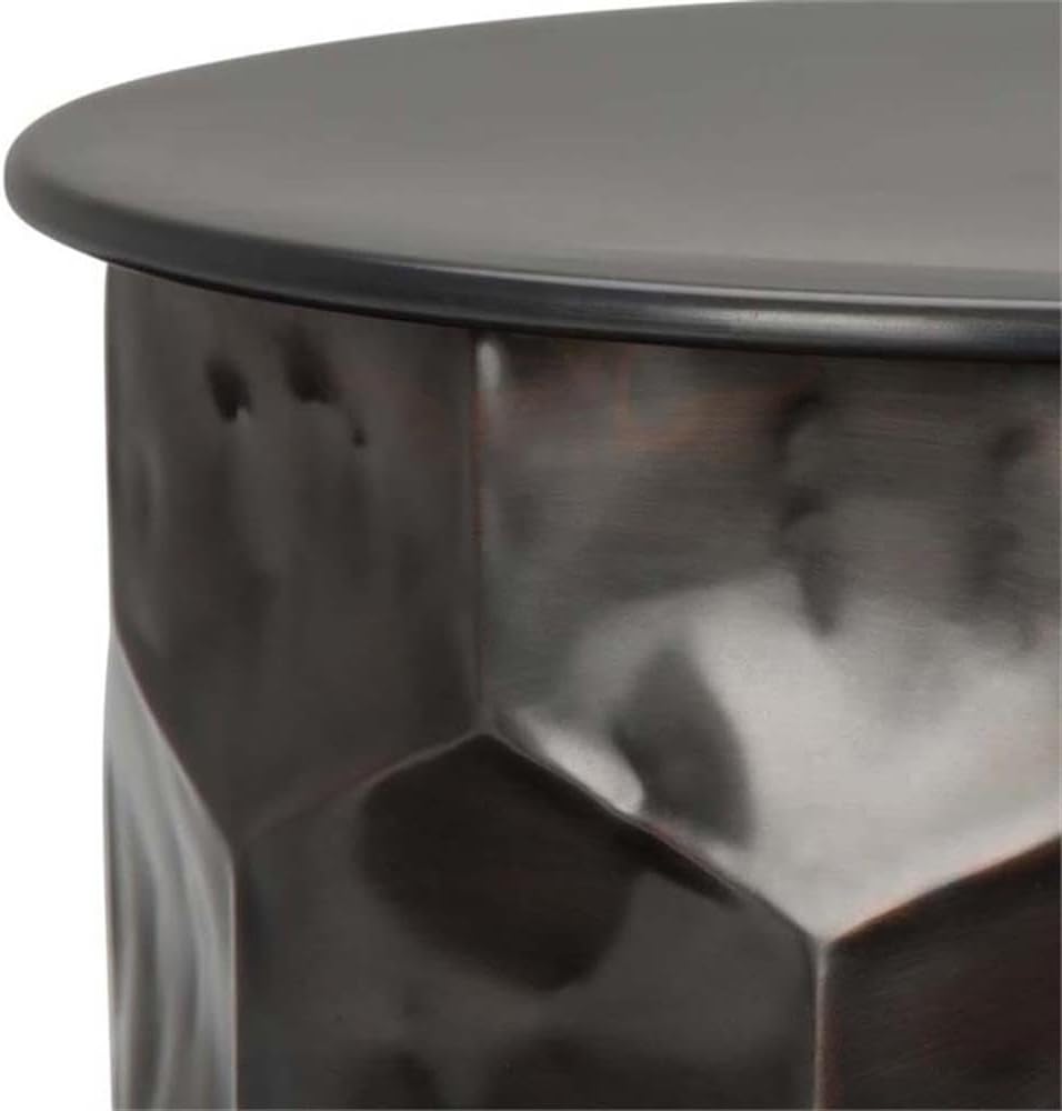 SIMPLIHOME Whitney Metal Table - 17 inch Wide Solid Metal Round Storage Side Table in Antique Bronze, Industrial Cocktail Table for Living Room or Condo with Removable Lift-Top, Assembled