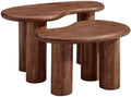 Modway Hackney Mango Wood Nesting Coffee Table Set in Walnut - 2 Piece Kidney-Shaped Wood Coffee Table for Living Room