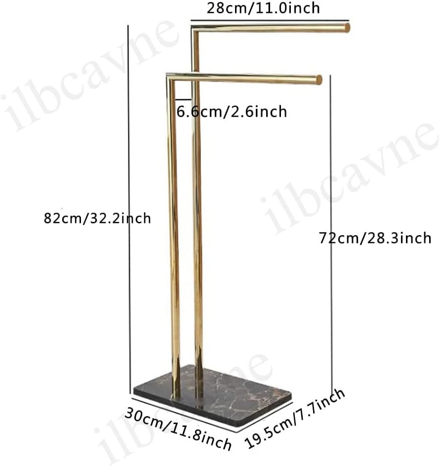 Freestanding Bathroom Towel Rail with Double Bars Towel Holder Stand for Clothes Drying Black and Gold Towel Rack