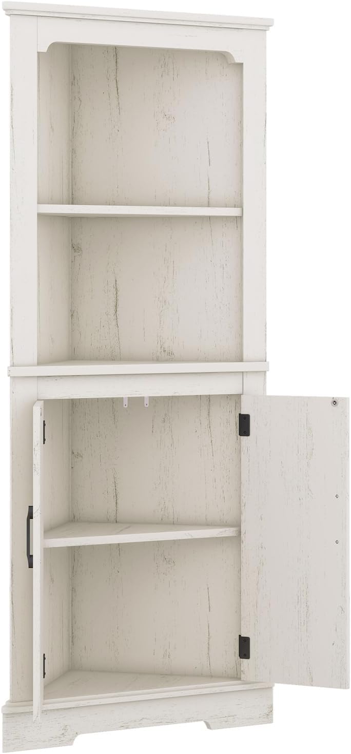 ZeHuoGe 69.3' Tall Corner Cabinet w/ 2 Doors & Open Shelves,4-Tier Floor Corner Cabinet w/Storage Shelves with Storage Shelves