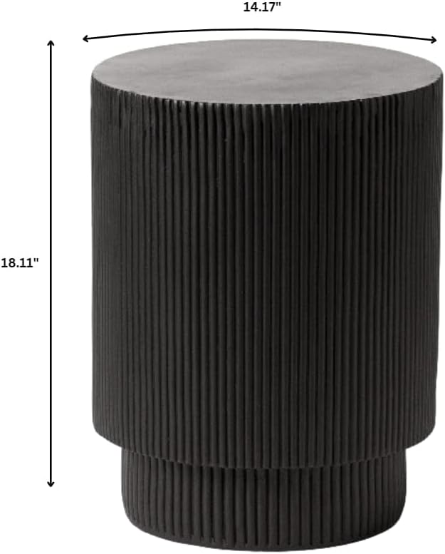 LeisureMod Modern Side Table Round Fiberstone Top Accent End Table for Home, Outdoor Patio, Living Room Sofa, Weather-Resistant, Eden Series in Black
