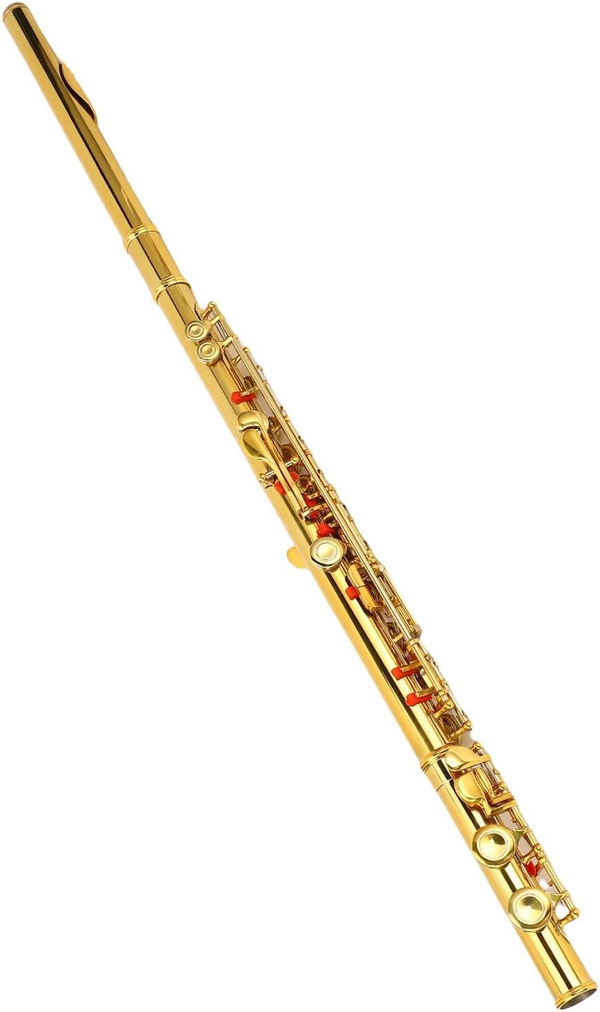 16 Keys C Flute Professional Closed Hole Cupronickel Flute Instrument with Split E Key Ergonomic Design for Beginner Student Adult Orchestra Performance Gold