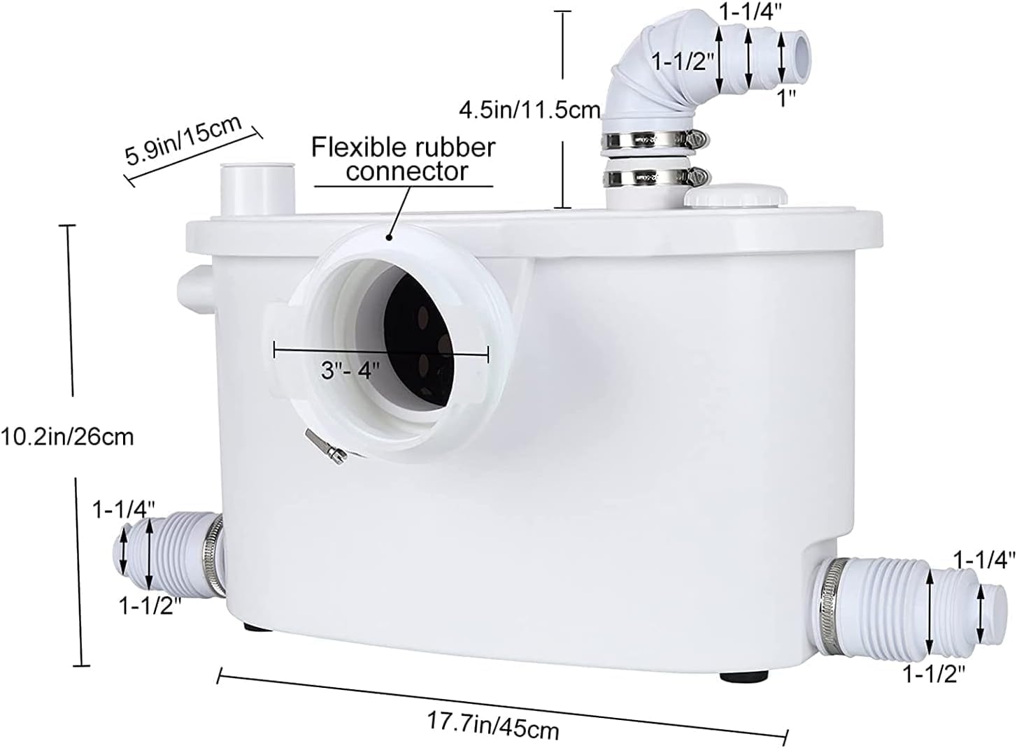 800 Watt High Power Macerating Toilet with Macerator Pump For Basement Upflush System, Powerful & Quiet Elongated One-Piece Dual-Flush Toilet, Glazed Surface, 36FT Vertically