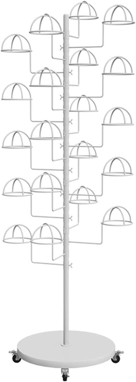 Hat Rack Stand Baseball Hat Holder Movable Hat Display Racks, Large Capacity Hat Holder, Metal Heavy Duty Storage Organizer for Baseball Caps/Cowboy Hats,White-Place 20 Hats