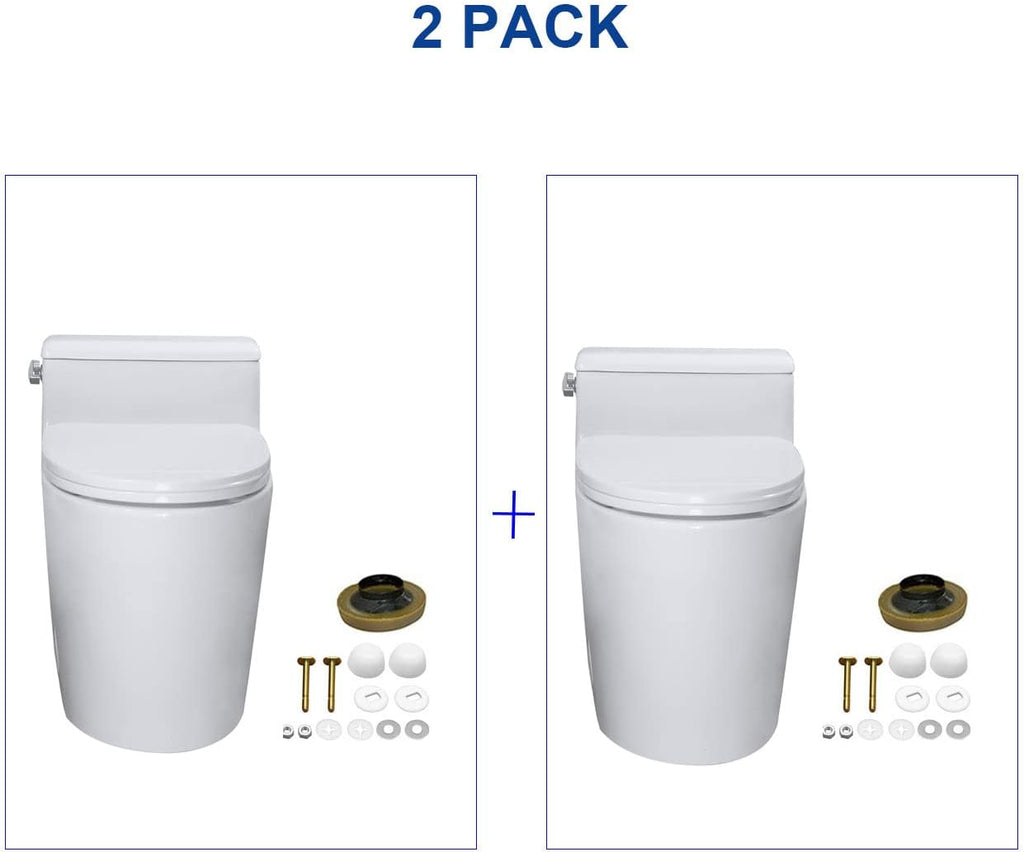 WinZo 2 PACK Elongated One Piece Toilet, Low Profile High Efficiency 1.28 GPF Single Side Flush, Space Saving Design, White
