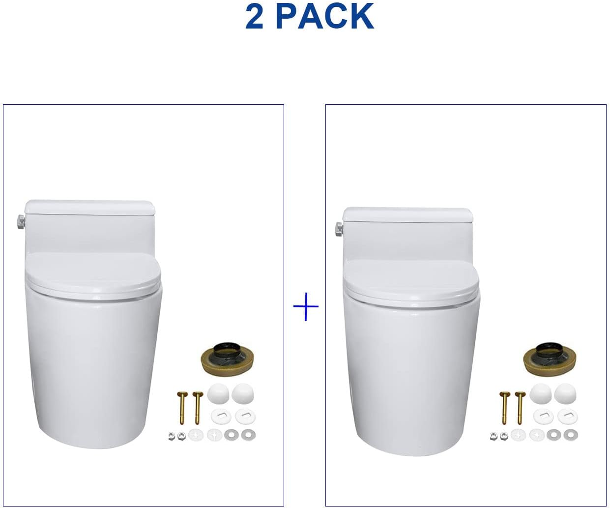 WinZo 2 PACK Elongated One Piece Toilet, Low Profile High Efficiency 1.28 GPF Single Side Flush, Space Saving Design, White