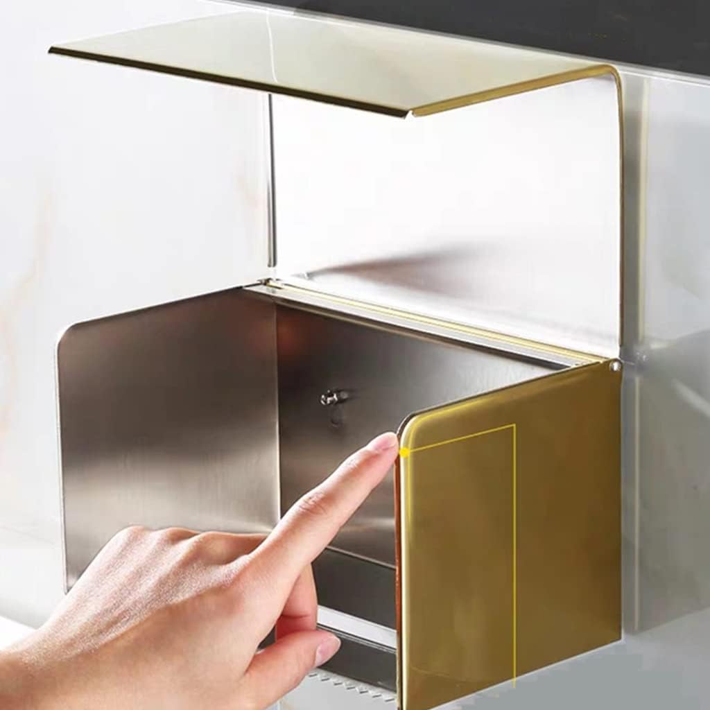 Gold Stainless Steel Toilet Paper Holder & Bathroom Shelves - Multifunctional Bathroom nizer, Mobile Phone Rack, Paper Towel Holder, Tissue Box Holder - Elegant Storage Solution fo