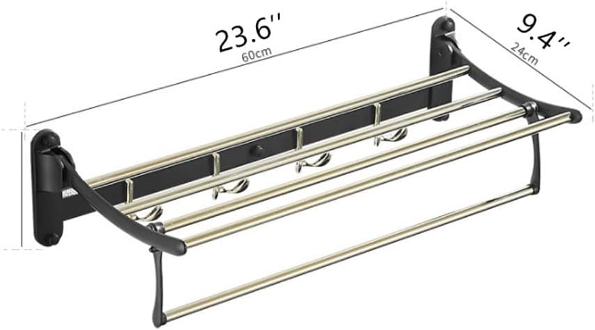 Towel Rack Towel Rail Stainless Steel Folding Towel Rack with 4 Hooks Wall Mounted Towel Holder Light Bathroom Towel Shelf Bath Towel Bar Towel Bar Towel Holder/A-Black Gold/60Cm