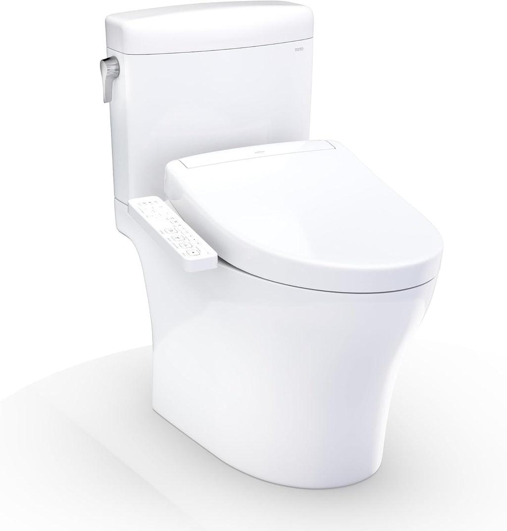 TOTO® WASHLET®+ Aquia IV® Cube Two-Piece Elongated Dual Flush 1.28 and 0.9 GPF Toilet with S2 Bidet Seat, Cotton White - MW4363346CEMFGN#01