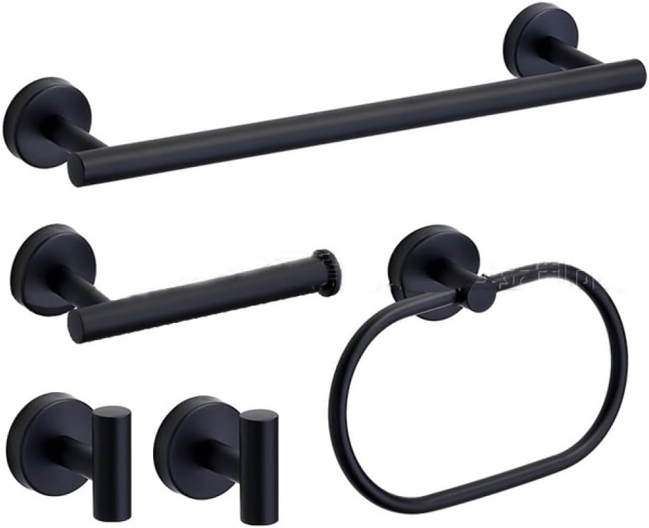 White Black Gold Stainless Steel Bathroom Hardware Set Towel Bar Toilet Paper Holder Clothes Hook Bathroom Roll Towel Rack Ring,Black