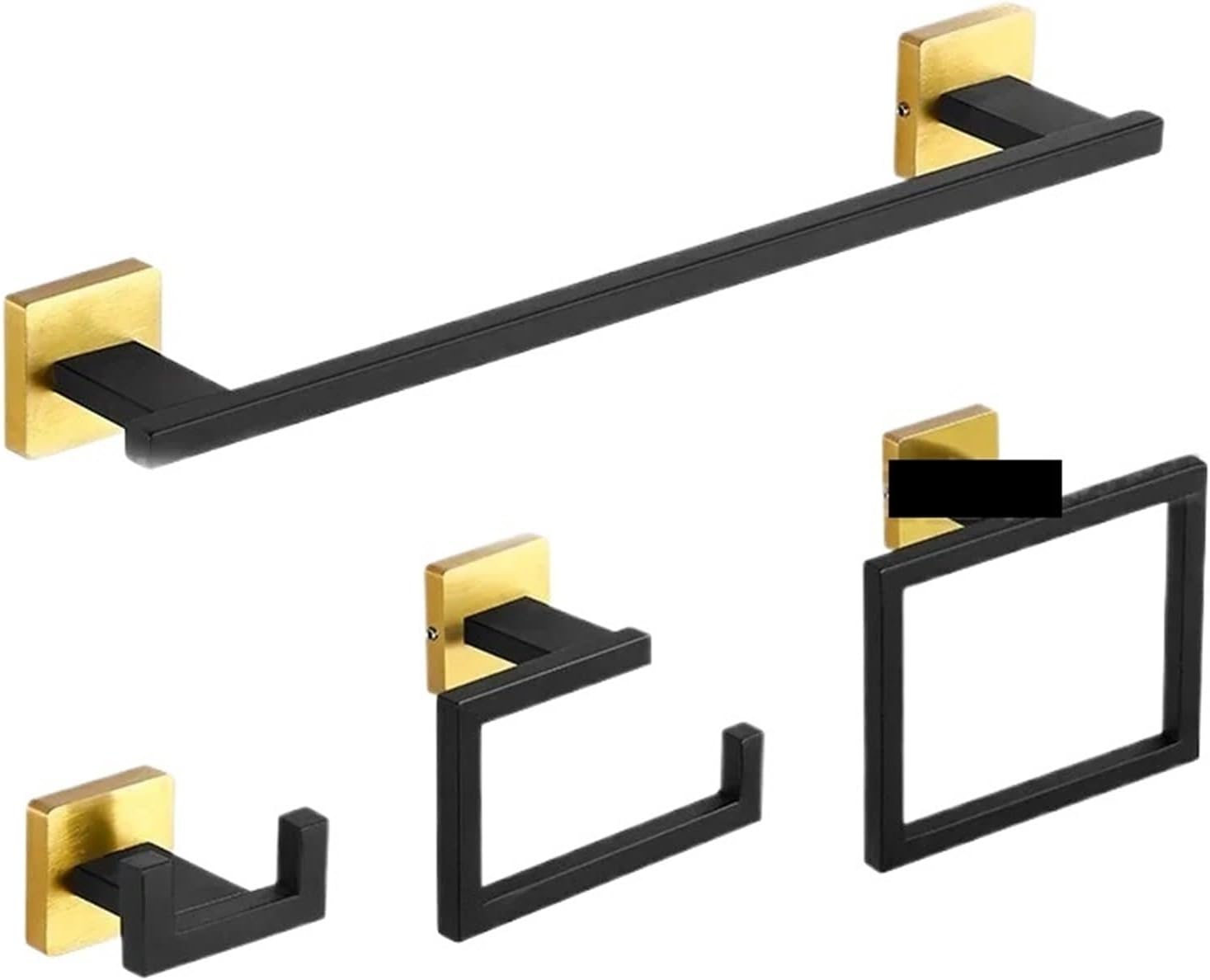 Black Gold Stainless Steel Bathroom Hardware Kit Towel Bar Toilet Paper Rack Clothes Doule Hooks Ring Square Brushed(O)